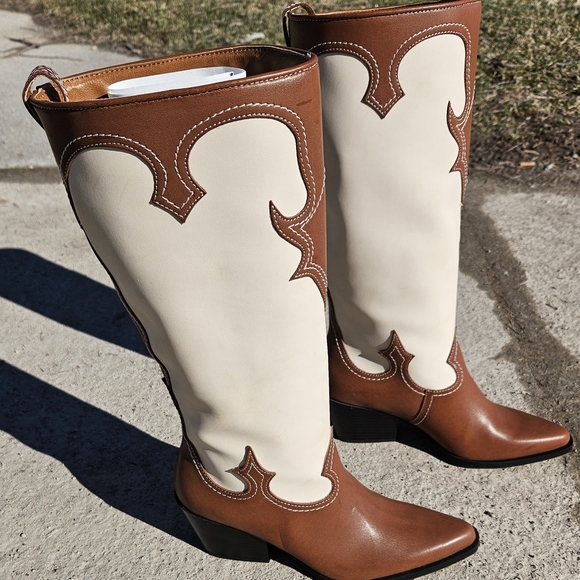 Zodiac Dawson Western Tall Boots - Brown/Cream Leather - Size 5.5M- NEW - Picture 3 of 16